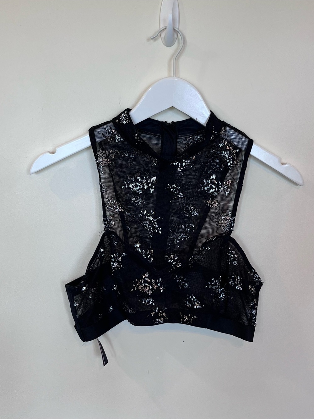 Victoria's Secret Very Sexy Lace Halter Bralette Black Silver Sequins Large
